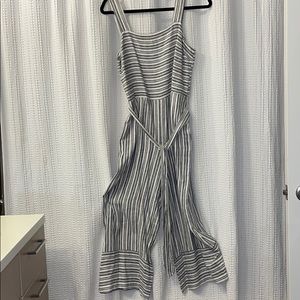 Striped linen cropped wideleg romper